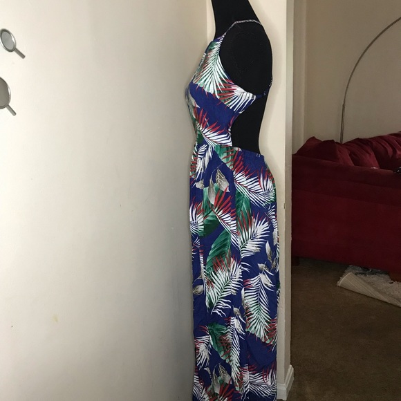 Tropical print maxi dress double split backless M - Picture 2 of 4